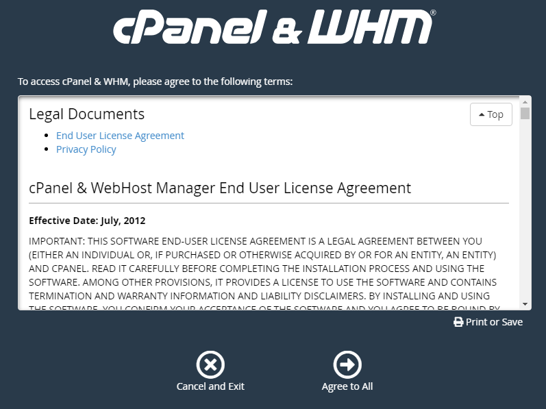 cPanel Terms of Service