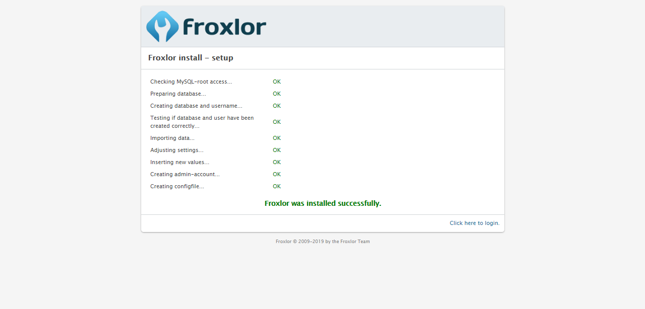 Froxlor Installation Complete